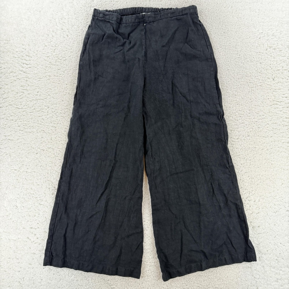Bryn Walker Pants Womens Medium Black Linen Wide Leg Ankle Pull On Casual  USA
